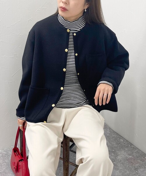 Traditional Weatherwear（トラディショナルウェザーウェア）の「【別注】【Traditional Weatherwear/トラディショナル ウェザーウェア】ARKLEY A-LINE W-FACE JERSEYコート（ブルゾン・レディース・ブラック・34/32）」の4枚目の写真
