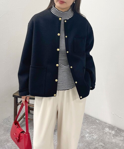 Traditional Weatherwear（トラディショナルウェザーウェア）の「【別注】【Traditional Weatherwear/トラディショナル ウェザーウェア】ARKLEY A-LINE W-FACE JERSEYコート（ブルゾン・レディース・ブラック・34/32）」の2枚目の写真