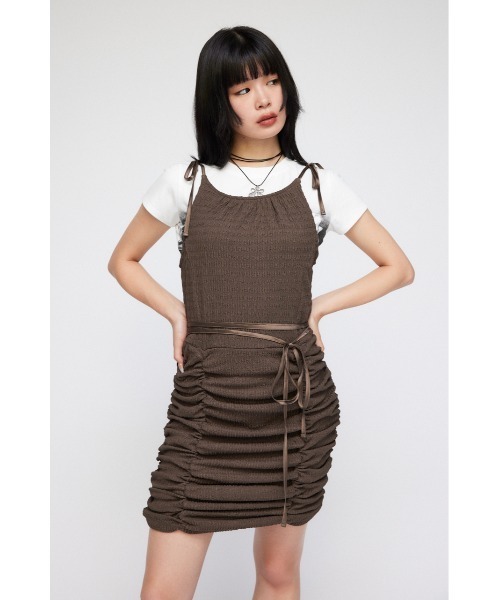 LAGUA GEM（ラグアジェム）の「BUMPY MIX キャミワンピース（ワンピース・レディース・ホワイト/ブラック/カーキ・FREE）」の6枚目の写真