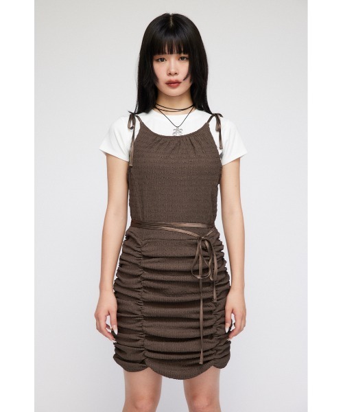 LAGUA GEM（ラグアジェム）の「BUMPY MIX キャミワンピース（ワンピース・レディース・ホワイト/ブラック/カーキ・FREE）」の7枚目の写真