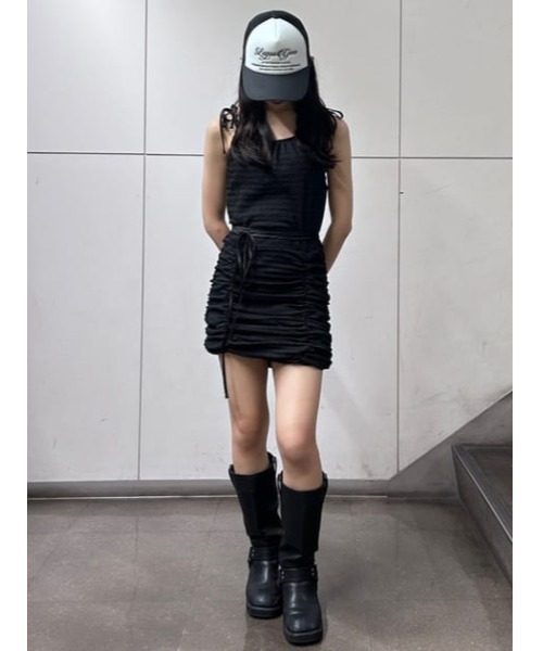 LAGUA GEM（ラグアジェム）の「BUMPY MIX キャミワンピース（ワンピース・レディース・ホワイト/ブラック/カーキ・FREE）」の13枚目の写真