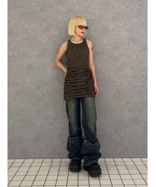 LAGUA GEM（ラグアジェム）の「BUMPY MIX キャミワンピース（ワンピース・レディース・ホワイト/ブラック/カーキ・FREE）」の14枚目の写真