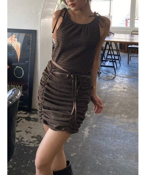 LAGUA GEM（ラグアジェム）の「BUMPY MIX キャミワンピース（ワンピース・レディース・ホワイト/ブラック/カーキ・FREE）」の16枚目の写真