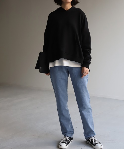 HUG.U（ハグユー）の「ゆるフィットスキニーデニム（デニムパンツ・レディース・インディゴブルー/ダークインディゴブルー/ライトインディゴブルー/ワンウォッシュ・S(レギュラー丈)/S(トール丈)/M(レギュラー丈)/M(トール丈)/L(レギュラー丈)/L(トール丈)/LL(レギュラー丈)/LL(トール丈)）」の10枚目の写真