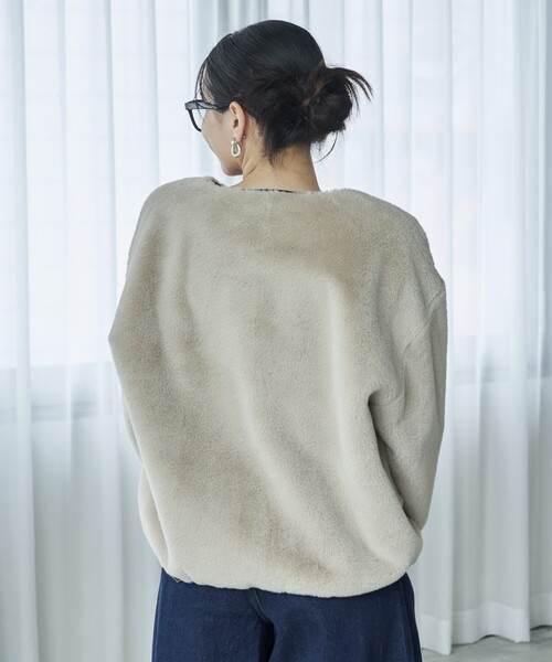 FREAK'S STORE（フリークスストア）の「ファーショートジャケット/ノーカラージャケット（ノーカラージャケット・レディース・ライトグレー/ベージュ/ブラック・ﾌﾘ-）」の20枚目の写真