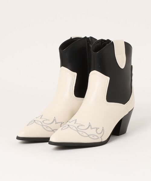 mio notis（ミオノティス）の「【mio notis】ショートウエスタンブーツ　40412（ブーツ・レディース・ブラック×ホワイト/アイボリー/ブラック・37/38/39/36）」の3枚目の写真