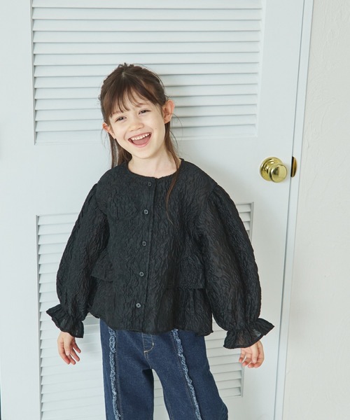pairmanon(ペアマノン)の「【リンクコーデ】シアージャガード サイドフリルブラウス(シャツ/ブラウス・キッズ・ホワイト/グレー/ブラック・130/100/90/150/120/110/140)」の2枚目の写真