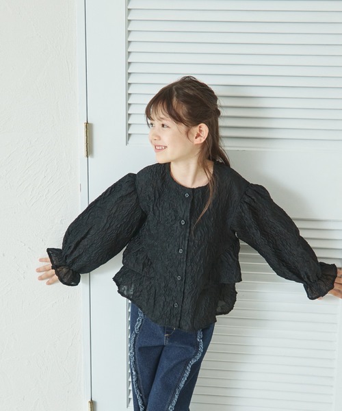 pairmanon(ペアマノン)の「【リンクコーデ】シアージャガード サイドフリルブラウス(シャツ/ブラウス・キッズ・ホワイト/グレー/ブラック・130/100/90/150/120/110/140)」の9枚目の写真