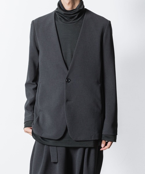 ATTACHMENT(アタッチメント)の「PE ストレッチ ダブルクロス カラーレスジャケット / PE STRETCH DOUBLE CLOTH COLLARLESS JKT(ノーカラージャケット・メンズ・ブラック/グレー系1/ライトグレー系・1/2/3)」の3枚目の写真