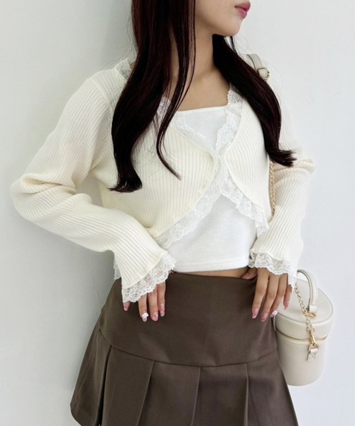 one after another NICE CLAUP（ワンアフターアナザーナイスクラップ）の「レースボレロカーディガン（カーディガン/ボレロ・レディース・ホワイト/ブラウン/ピンク/ブラック・FREE）」の2枚目の写真