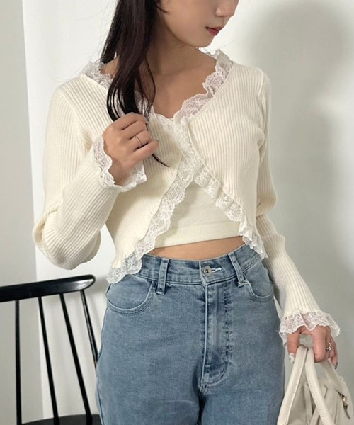 one after another NICE CLAUP（ワンアフターアナザーナイスクラップ）の「レースボレロカーディガン（カーディガン/ボレロ・レディース・ホワイト/ブラウン/ピンク/ブラック・FREE）」の20枚目の写真