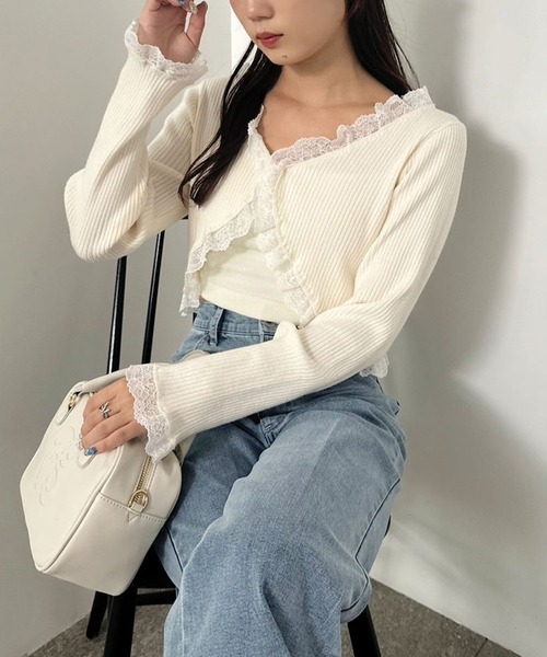 one after another NICE CLAUP（ワンアフターアナザーナイスクラップ）の「レースボレロカーディガン（カーディガン/ボレロ・レディース・ホワイト/ブラウン/ピンク/ブラック・FREE）」の21枚目の写真