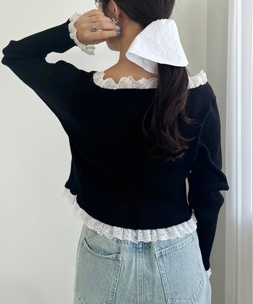 one after another NICE CLAUP（ワンアフターアナザーナイスクラップ）の「レースボレロカーディガン（カーディガン/ボレロ・レディース・ホワイト/ブラウン/ピンク/ブラック・FREE）」の13枚目の写真