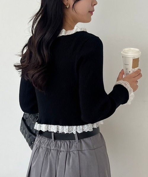 one after another NICE CLAUP（ワンアフターアナザーナイスクラップ）の「レースボレロカーディガン（カーディガン/ボレロ・レディース・ホワイト/ブラウン/ピンク/ブラック・FREE）」の18枚目の写真