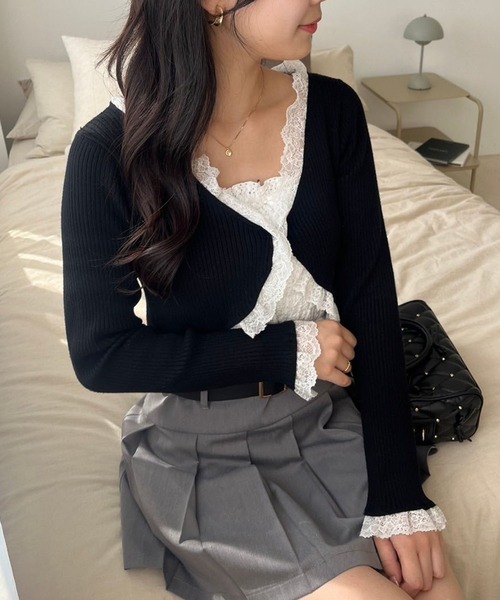 one after another NICE CLAUP（ワンアフターアナザーナイスクラップ）の「レースボレロカーディガン（カーディガン/ボレロ・レディース・ホワイト/ブラウン/ピンク/ブラック・FREE）」の17枚目の写真