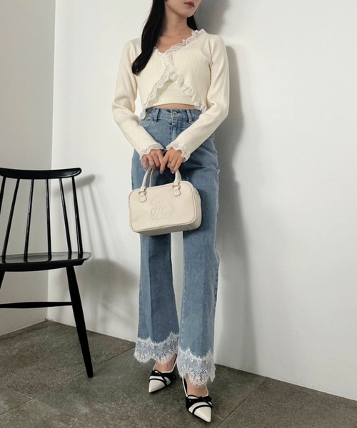 one after another NICE CLAUP（ワンアフターアナザーナイスクラップ）の「レースボレロカーディガン（カーディガン/ボレロ・レディース・ホワイト/ブラウン/ピンク/ブラック・FREE）」の19枚目の写真