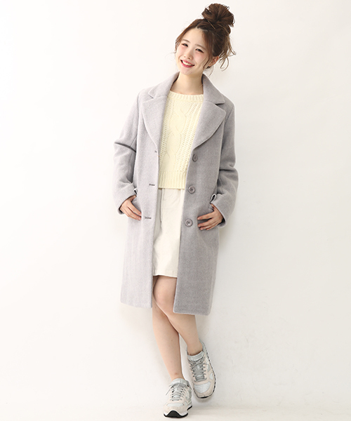 one after another NICE CLAUP（ワンアフターアナザーナイスクラップ）の「【Ray1月号掲載 ナイスクラップ】ウールチェスターコート（チェスターコート・レディース・サックスブルー/キャメル/グレー/ブラック・MEDIUM/LARGE）」の3枚目の写真