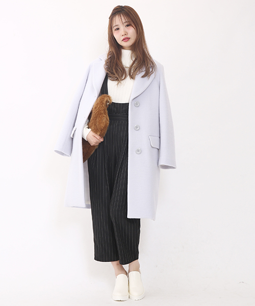 one after another NICE CLAUP（ワンアフターアナザーナイスクラップ）の「【Ray1月号掲載 ナイスクラップ】ウールチェスターコート（チェスターコート・レディース・サックスブルー/キャメル/グレー/ブラック・MEDIUM/LARGE）」の5枚目の写真