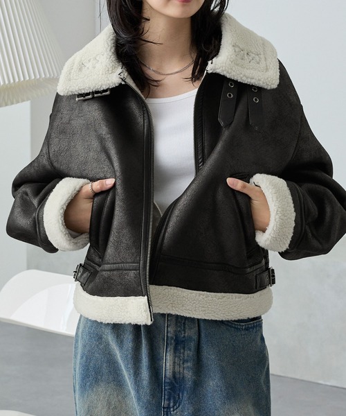 襟元2WAY＆選べる2タイプ着丈】ショート/ミドルB-3 フェイクムートン