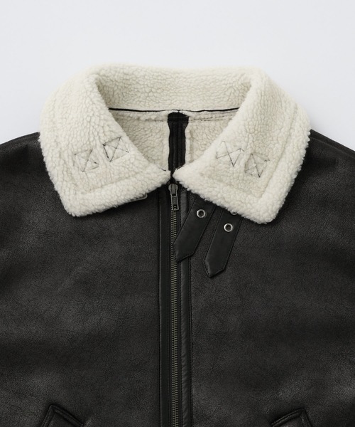 MONO-MART（モノマート）の「【襟元2WAY＆選べる2タイプ着丈】ショート/ミドルB-3 フェイクムートンジャケット（ムートンコート・レディース・ブラウン/アイボリー/ブラック/キャメル・S/FREE）」の14枚目の写真