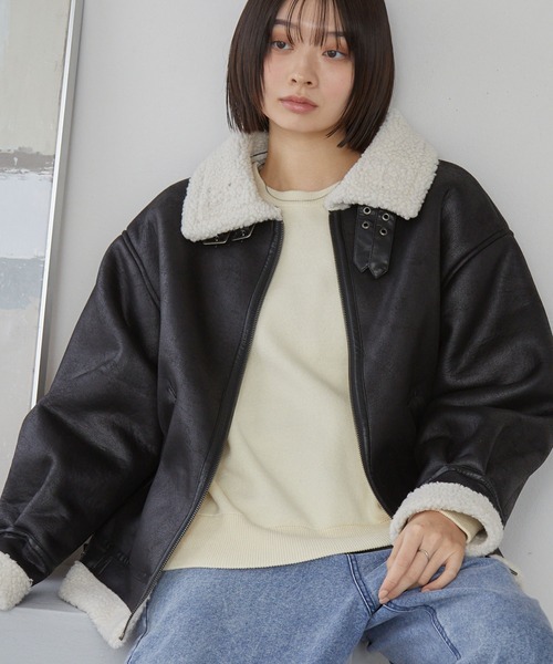 襟元2WAY＆選べる2タイプ着丈】ショート/ミドルB-3 フェイクムートン