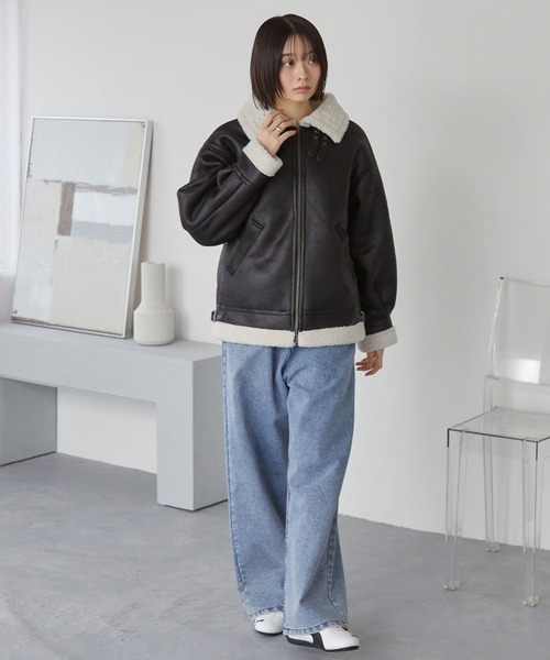 襟元2WAY＆選べる2タイプ着丈】ショート/ミドルB-3 フェイクムートン