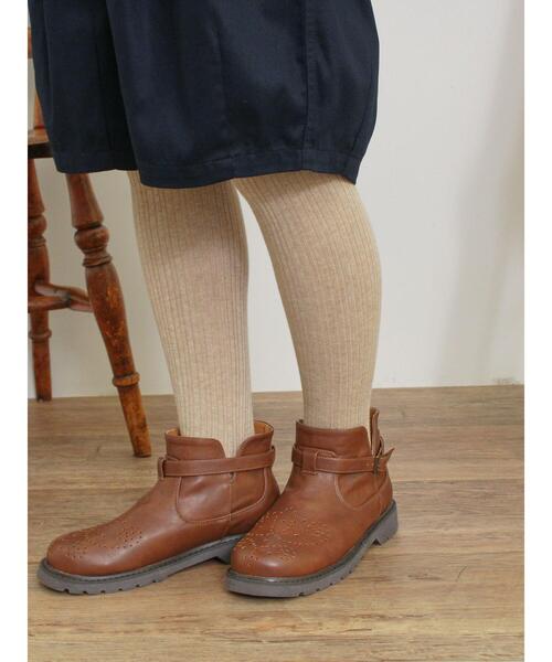 Samansa Mos2（サマンサ モスモス）の「変則リブタイツ（ソックス/靴下・レディース・チャコールグレー/ベージュ/パープル・F）」の8枚目の写真