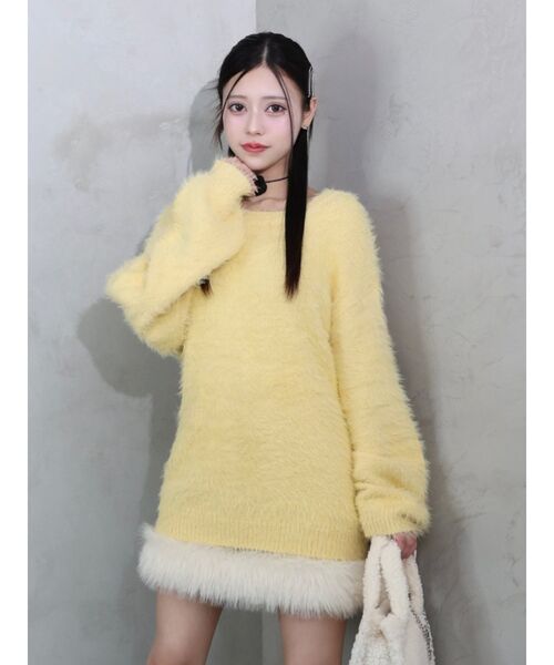 EATME(イートミー)の「フワフワフェザーチュニック(ニット/セーター・レディース・イエロー/ベージュ/ピンク/オフホワイト・FREE)」の1枚目の写真