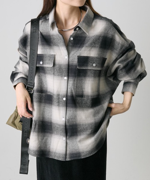 PUAL CE CIN（ピュアルセシン）の「オンブレチェックWポケットオーバーシャツ（シャツ/ブラウス・レディース・ブラック系その他/グレー系その他・FREE）」の6枚目の写真