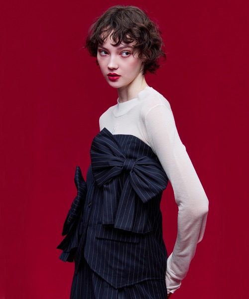 EIMY ISTOIRE（エイミーイストワール）の「ビッグリボンビスチェ（ベスト・レディース・グレー/ネイビー/ブラック/アイボリー・F）」の14枚目の写真