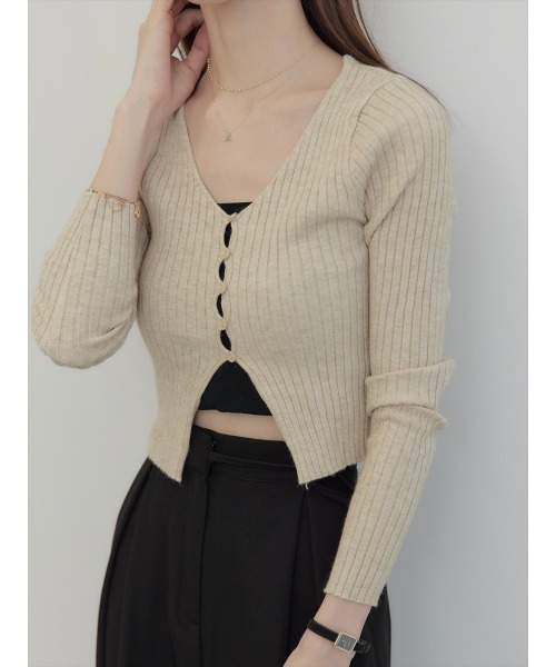 【セール】クロップドカーディガントップス/ベージュ（カーディガン/ボレロ）｜amel（エイメル）