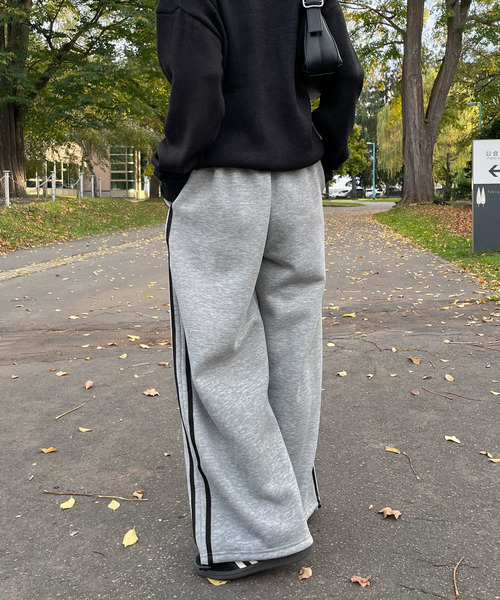 セール】裏起毛スウェットサイドラインパンツ（スウェットパンツ