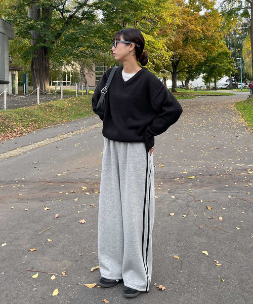 セール】裏起毛スウェットサイドラインパンツ（スウェットパンツ