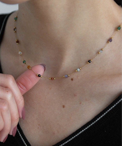 金属アレルギー対応 マルチカラービーズネックレス（ネックレス