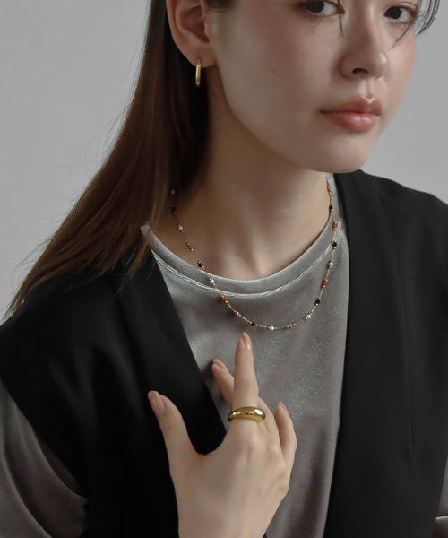 K18留め具多色天然石オーバルビーズネックレス セール】金属アレルギー対応 マルチカラービーズネックレス