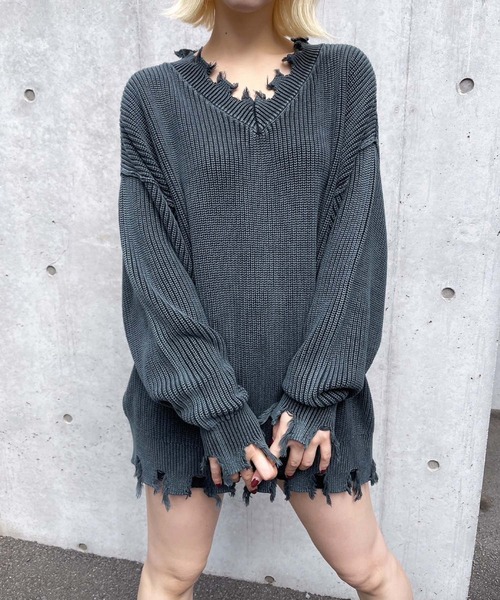 【セール】ピグメントダメージニット（ニット/セーター）｜ENVYM（アンビー）