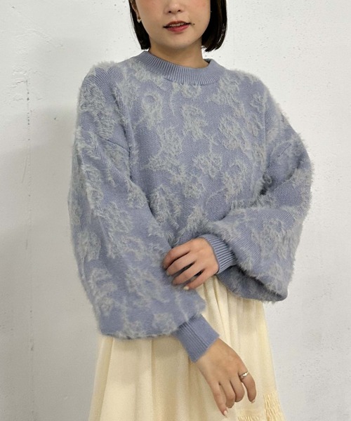 archives（アルシーヴ）の「フラワーフェザーＪＱニット（ニット/セーター・レディース・ブルー/アイボリー/ブラック・MEDIUM）」の3枚目の写真