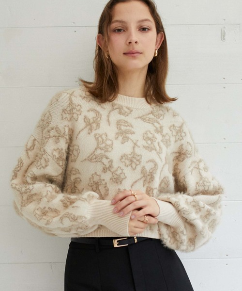 archives（アルシーヴ）の「フラワーフェザーＪＱニット（ニット/セーター・レディース・ブルー/アイボリー/ブラック・MEDIUM）」の2枚目の写真