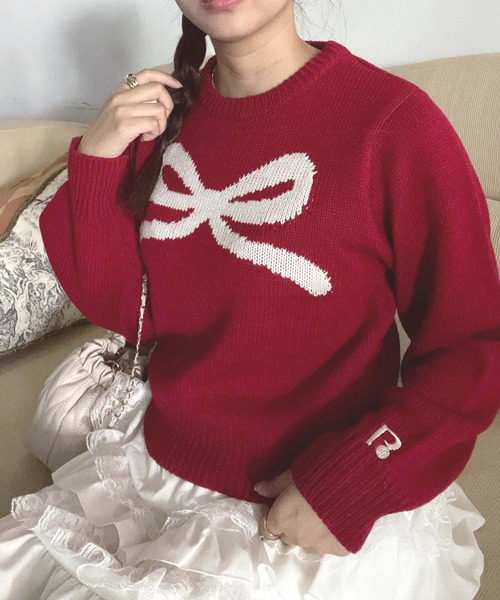 AS KNOW AS plus（アズノゥアズプラス）の「◇モチーフニットプルオーバー（ニット/セーター・レディース・アイボリー/ネイビー/グレー系/レッド系/サックスブルー系1/グレー系1・FREE）」の6枚目の写真