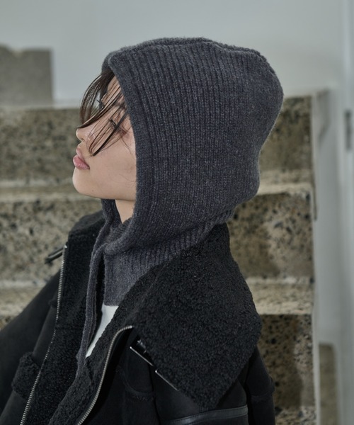 AIC.（エーアイシー）の「リブニットフーディーバラクラバ（ニットキャップ/ビーニー・レディース・ダークグレー/グレー・FREE）」の13枚目の写真
