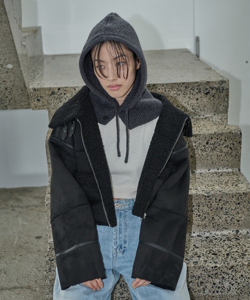 AIC.（エーアイシー）の「リブニットフーディーバラクラバ（ニットキャップ/ビーニー・レディース・ダークグレー/グレー・FREE）」の14枚目の写真