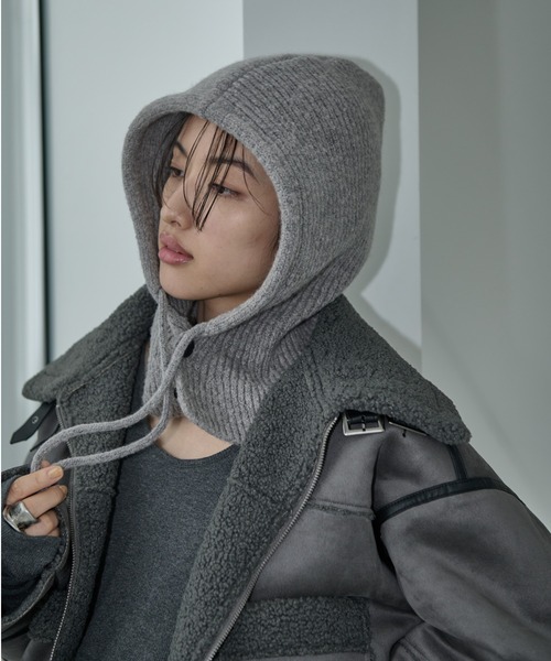 AIC.（エーアイシー）の「リブニットフーディーバラクラバ（ニットキャップ/ビーニー・レディース・ダークグレー/グレー・FREE）」の7枚目の写真