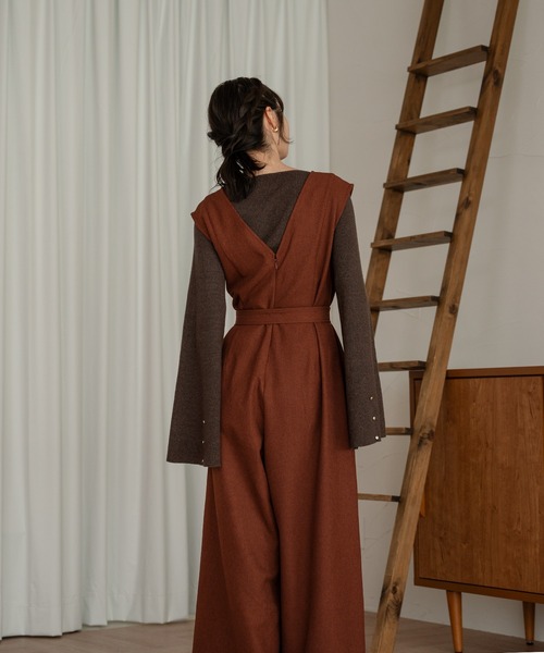 button design flare sleeve rib kint / ボタンデザインフレア