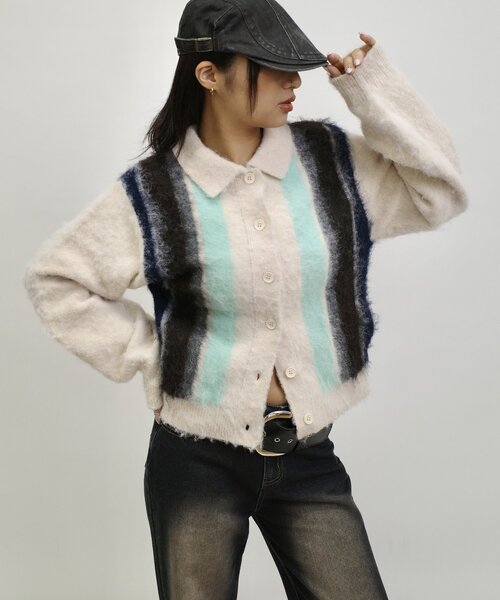 WHO'S WHO gallery(フーズフーギャラリー)の「スクール起毛カーデ(カーディガン/ボレロ・レディース・ブラウン/ブラック/グレー/オフホワイト・FREE)」の1枚目の写真