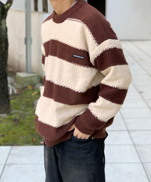 link lot(リンクロット)の「胸ロゴ付き バイカラーワイドボーダーニット(ニット/セーター・メンズ・ブラウン/グリーン/ブラック・L/M)」の13枚目の写真