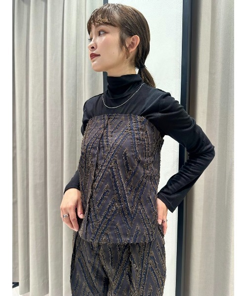 ベスト ジレ CIS． ベアセットアップ ベアトップ＆タックパンツ ハンドウォッシュ ジオメトリックジャカード レディース CIS. ベスト ジレ CIS． ベアセットアップ ベアトップ＆タック