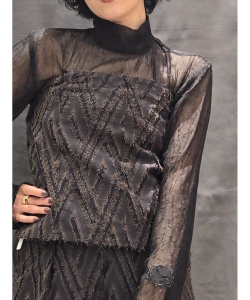 CIS.（シス）の「CIS． ベアセットアップ ベアトップ＆タックパンツ ハンドウォッシュ ジオメトリックジャカード（ベスト・レディース・ネイビー・36(7号)/34(5号)/40(11号)/38(9号)）」の18枚目の写真