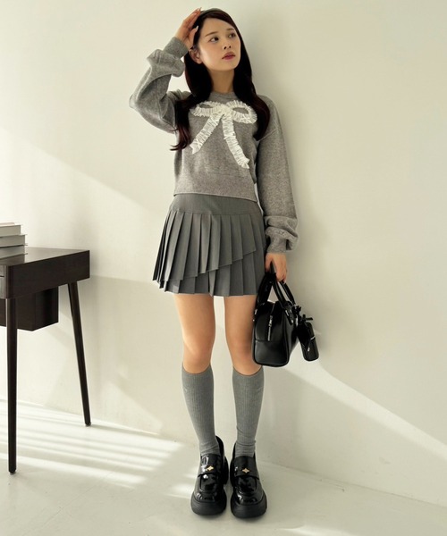 one after another NICE CLAUP(ワンアフターアナザーナイスクラップ)の「アソートニットプルオーバー(ニット/セーター・レディース・ネイビー/チャコールグレー/杢グレー/アイボリー・FREE)」の10枚目の写真