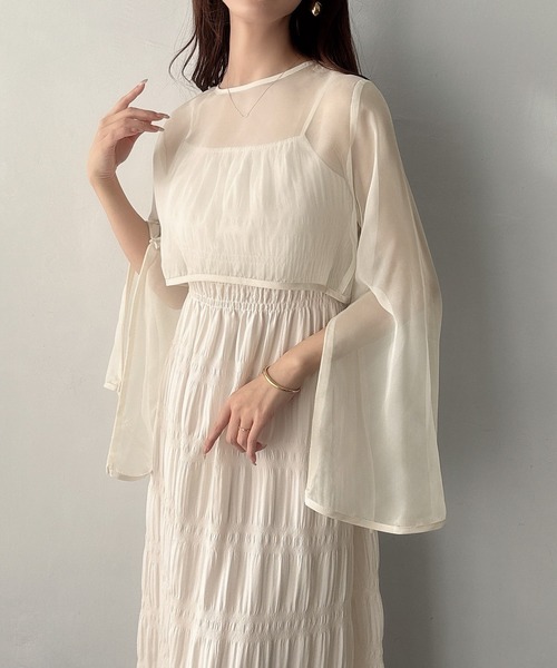 Meiru（メイル）の「シアーリボンボレロ＋シャーリングキャミワンピースset[高身長サイズMT/低身長サイズS有り]（ワンピース・レディース・アイボリー/ブラック/ピンク・MT/X-LARGE/LARGE/MEDIUM/SMALL）」の10枚目の写真