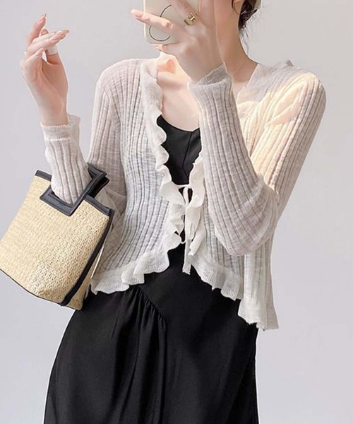 aimoha（アイモハ）の「フリルシアーボレロカーディガン (SS)（カーディガン/ボレロ・レディース・ブルー/ピンク/ホワイト/パープル/ベージュ/ブラック・MEDIUM）」の2枚目の写真